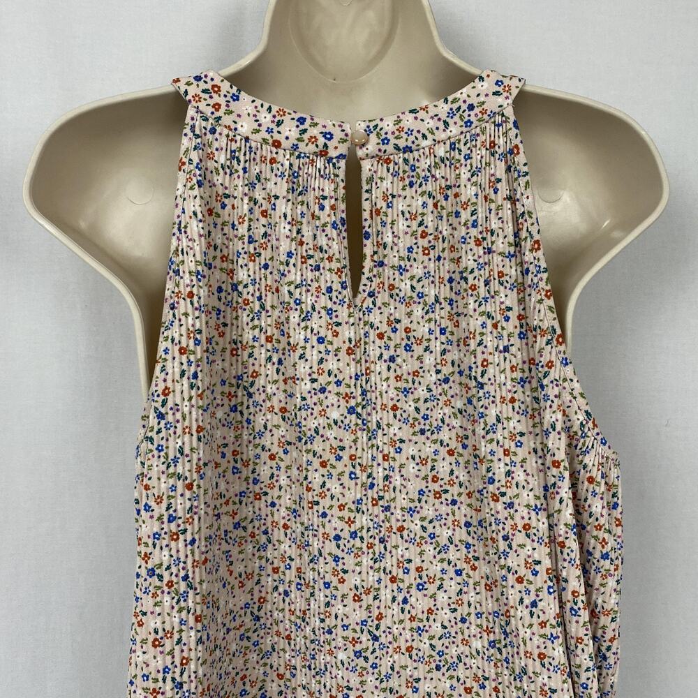 Adrianna Papell Top Womens Large Beige Dainty Floral Pleated Flowy Cottagecore - Picture 5 of 11